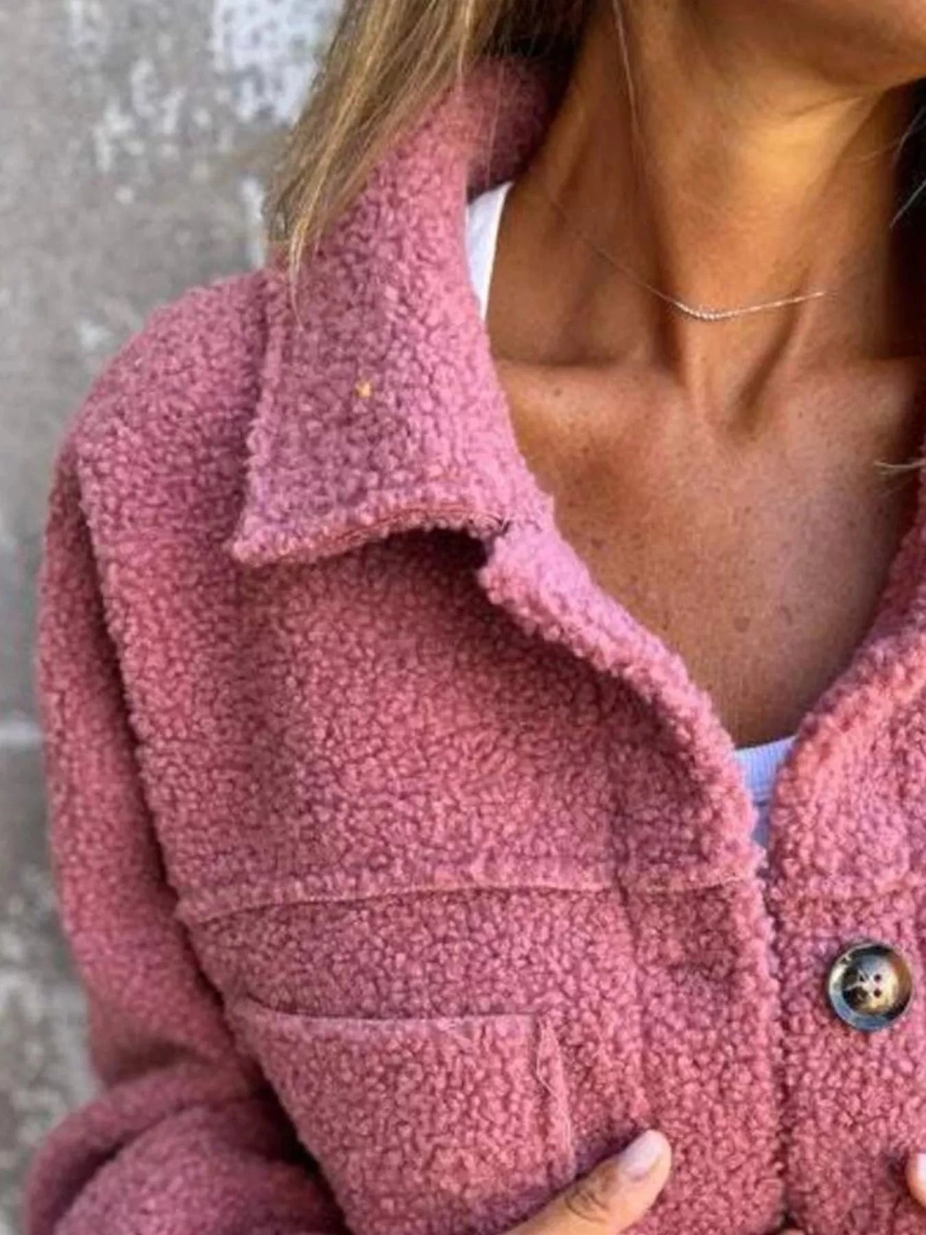 Full Size Single-Breasted Sherpa Shacket Plus Size Trendsi