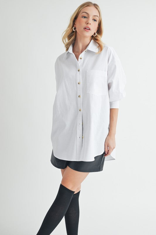 Aemi + Co High-Low Collared Neck Drop Shoulder Shirt Trendsi