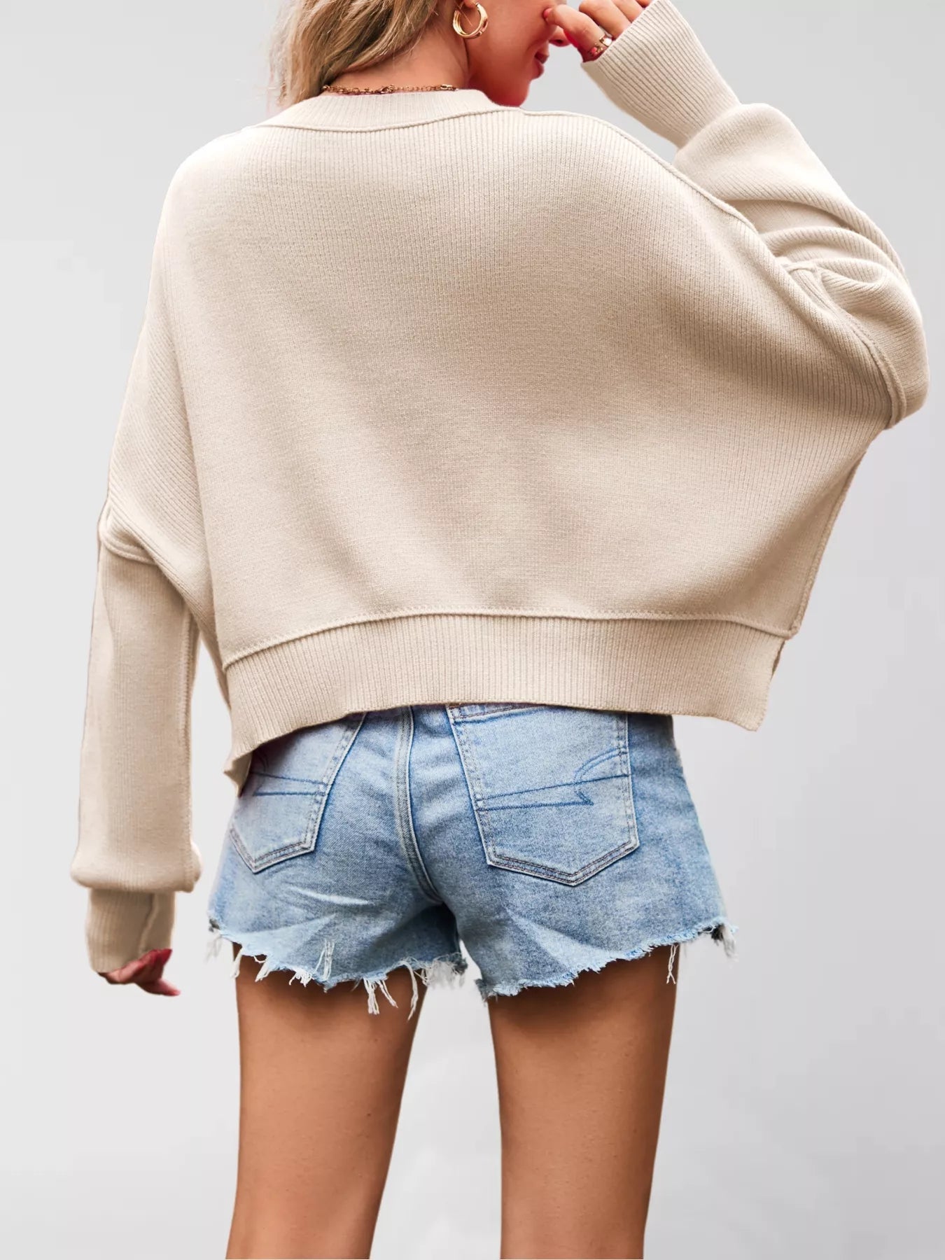 Round Neck Dropped Shoulder Sweater