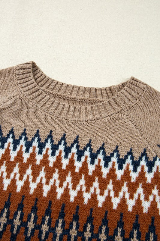 Western Aztec Geometric Colorblock Crewneck Sweate JUNIPER BLVD