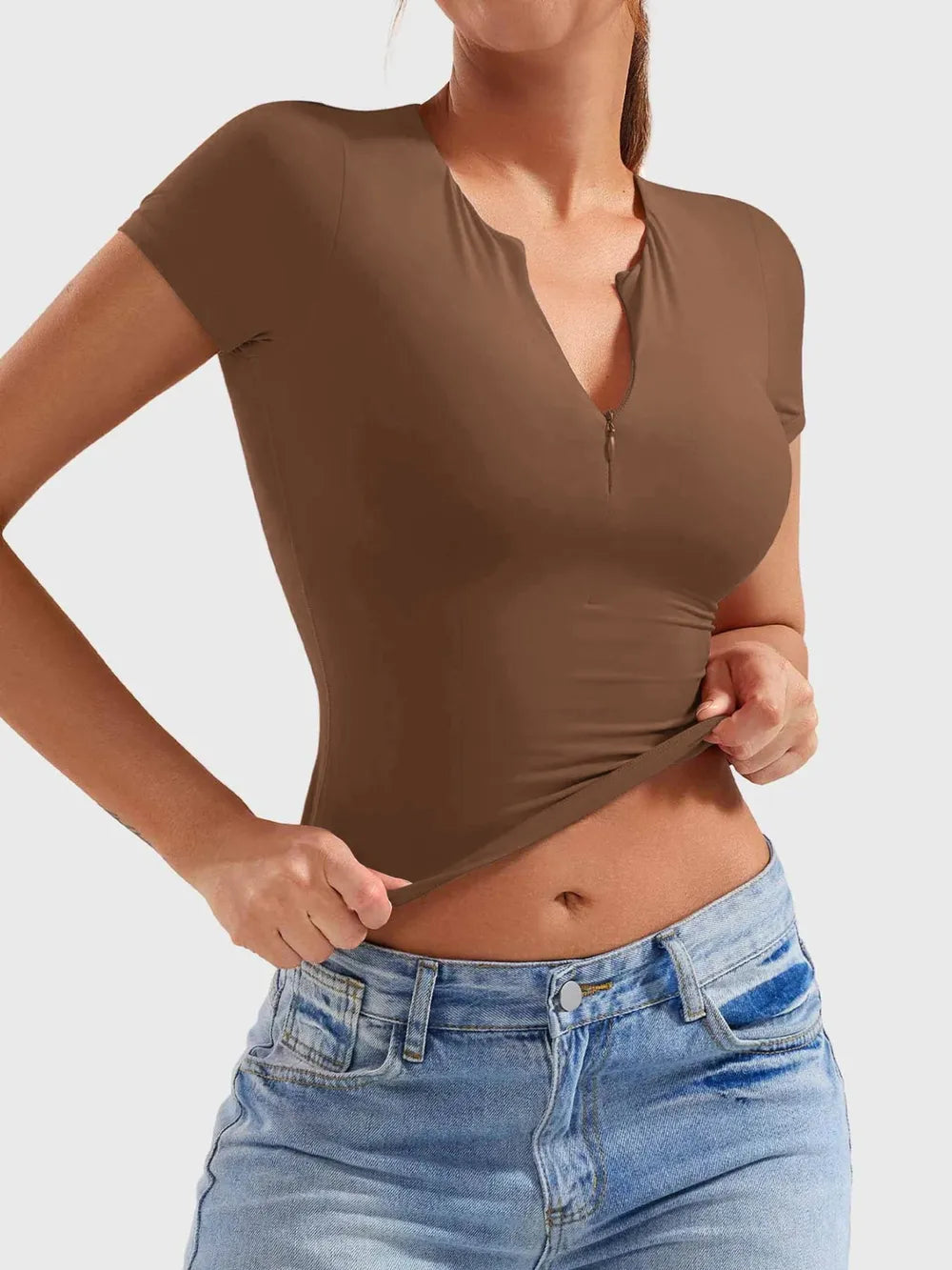 Lovelet Half Zip Short Sleeve T-Shirt Trendsi