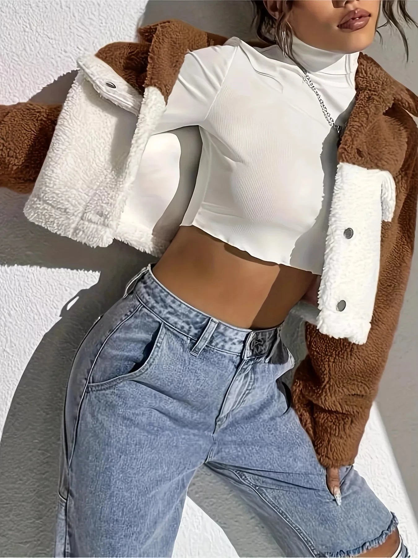 Two-Tone Plush Cropped Jacket