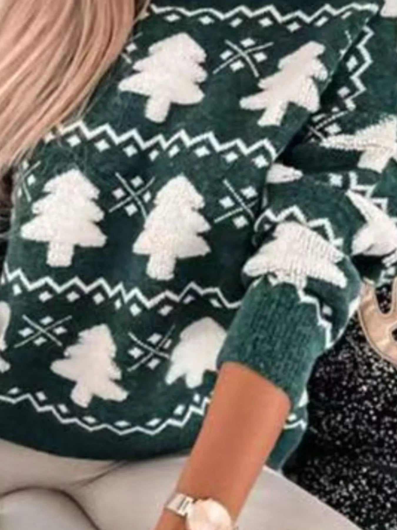Christmas Tree Pattern Long Sleeve Sweater Trendsi