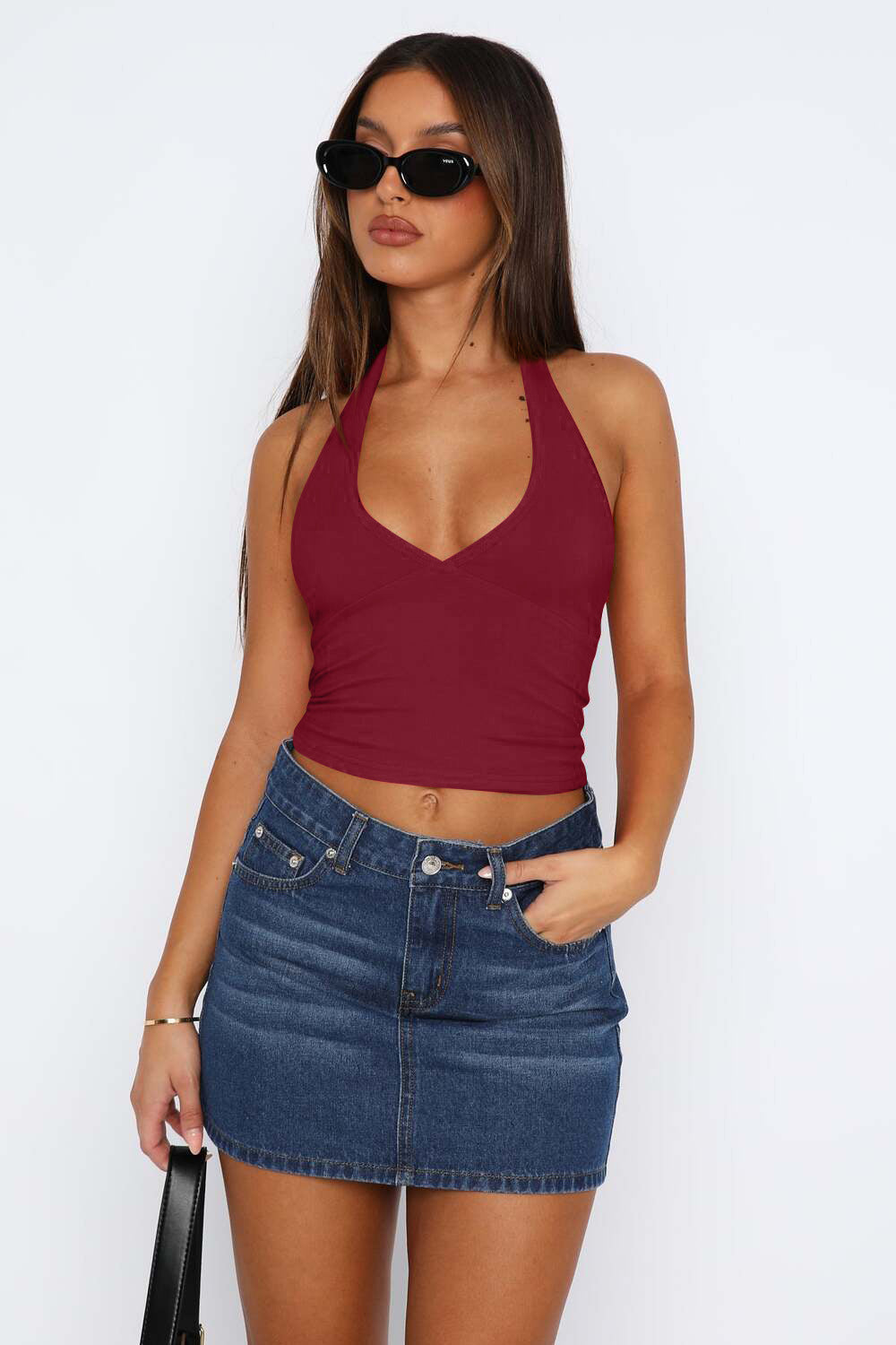 Lovelet Halter Neck Cropped Slim Cami Trendsi