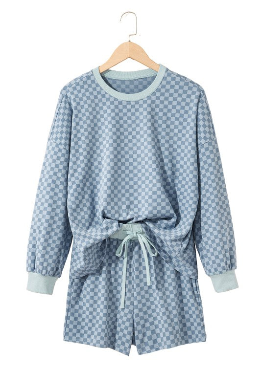 Checker Long Sleeve Pullover and Shorts Set JUNIPER BLVD
