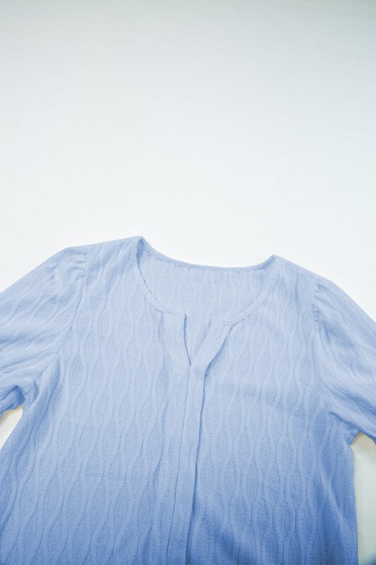 Solid Textured Notch Neck Puff Sleeve Blouse JUNIPER BLVD