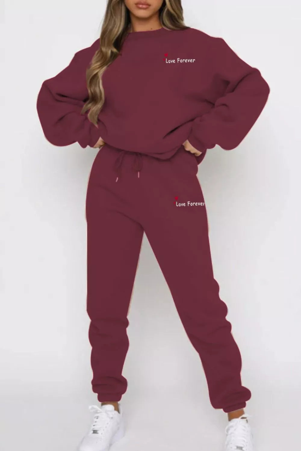 Round Neck Sweatshirt and Joggers Set Trendsi