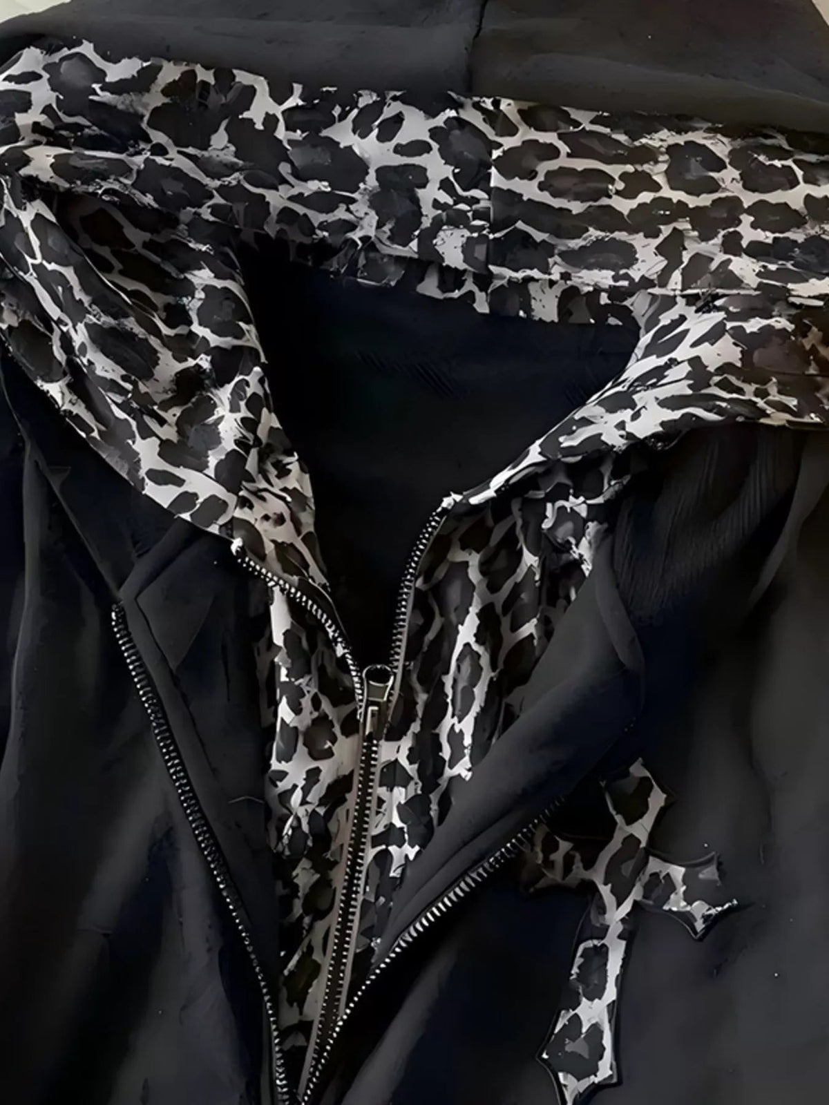 Gothic Cross Leopard Lined Zip-Up Hoodie Trendsi