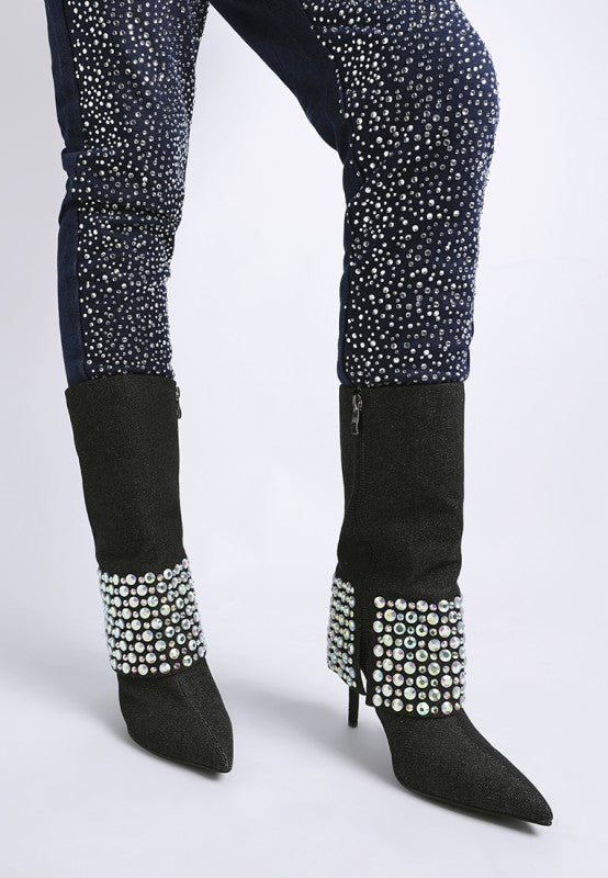 Basso Party Diamante Studded Stiletto Boots Rag Company