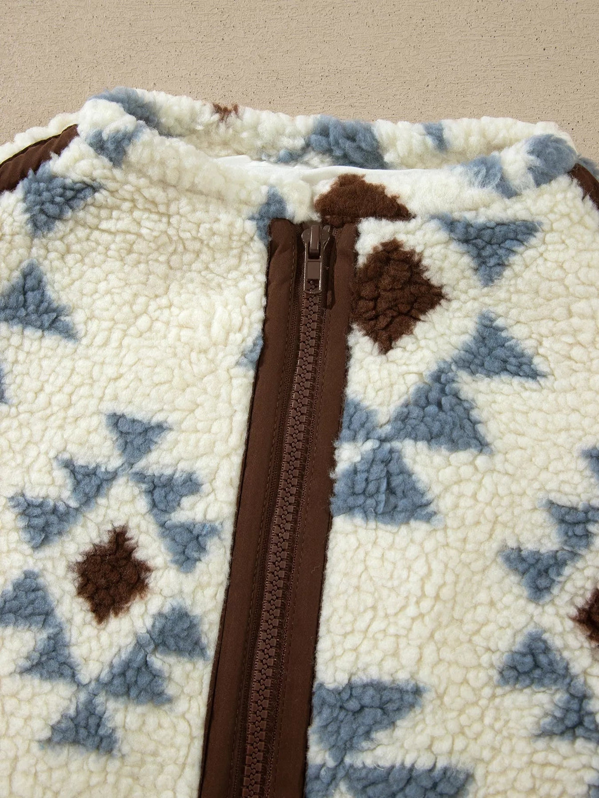 Geometric Print Sherpa Western Style Long Sleeve Sweatshirt Trendsi