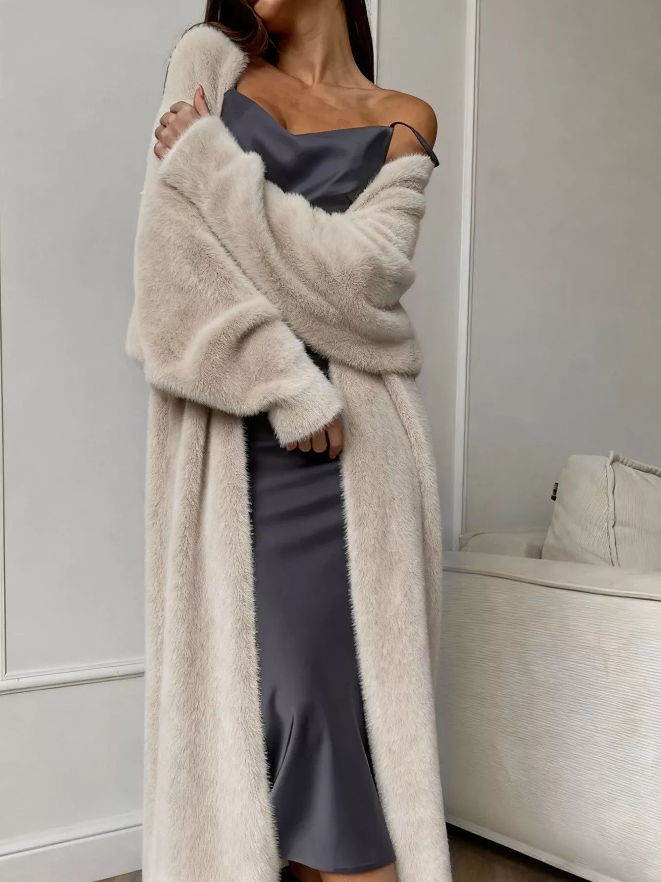 Fuzzy Open Front Longline Cardigan