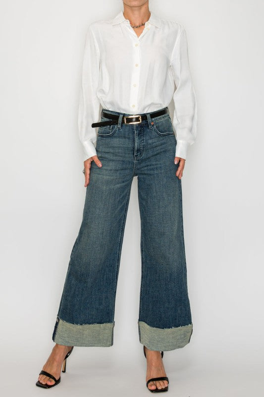 TUMMY CONTROL HIGH RISE CUFFED WIDE LEG JEANS Artemis Vintage