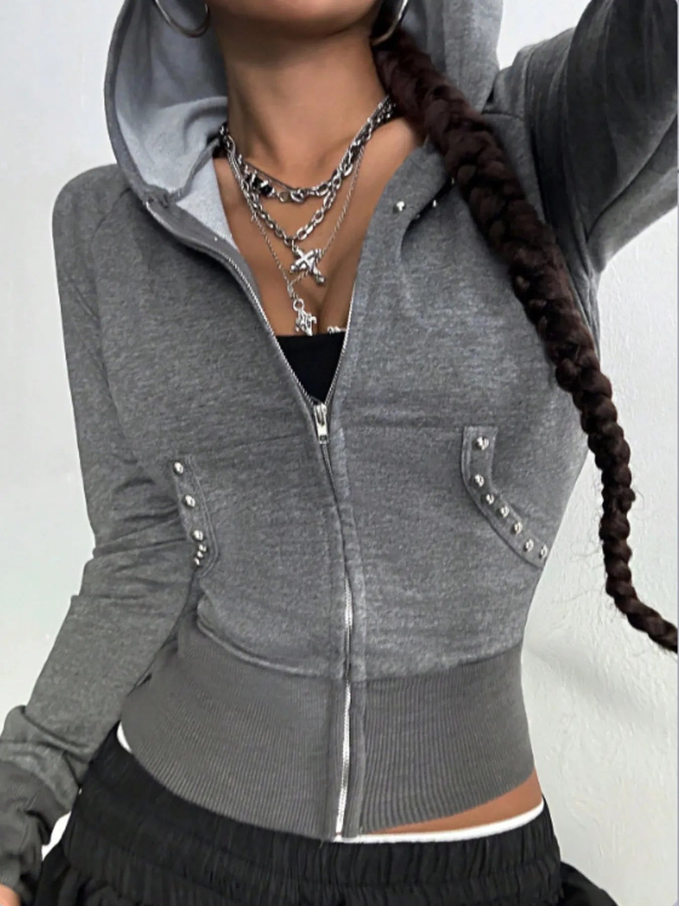 Zip-Up Long Sleeve Hoodie Trendsi