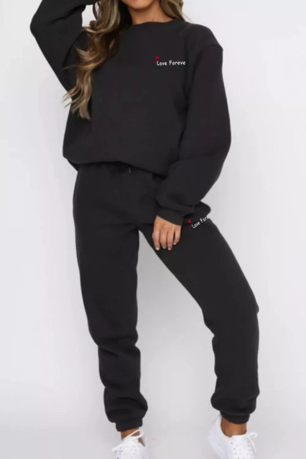 Round Neck Sweatshirt and Joggers Set Trendsi