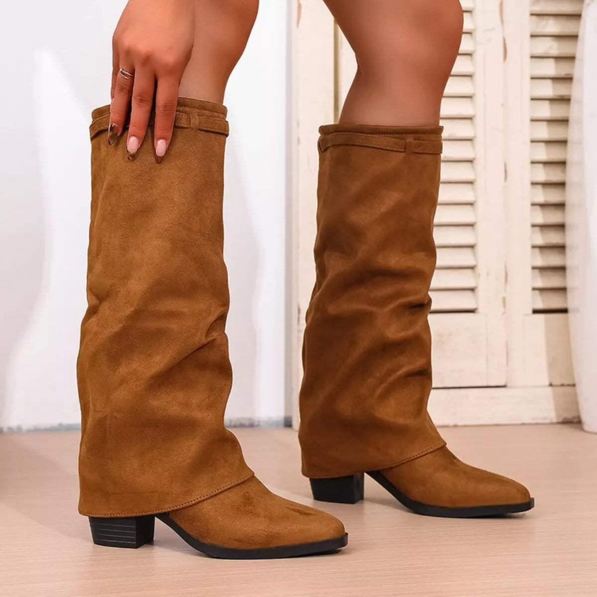 Point Toe Block Heels Boots