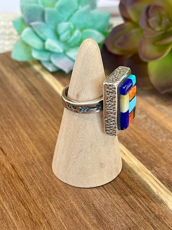 Handmade Sterling Silver & Multi Stone Inlay Ring