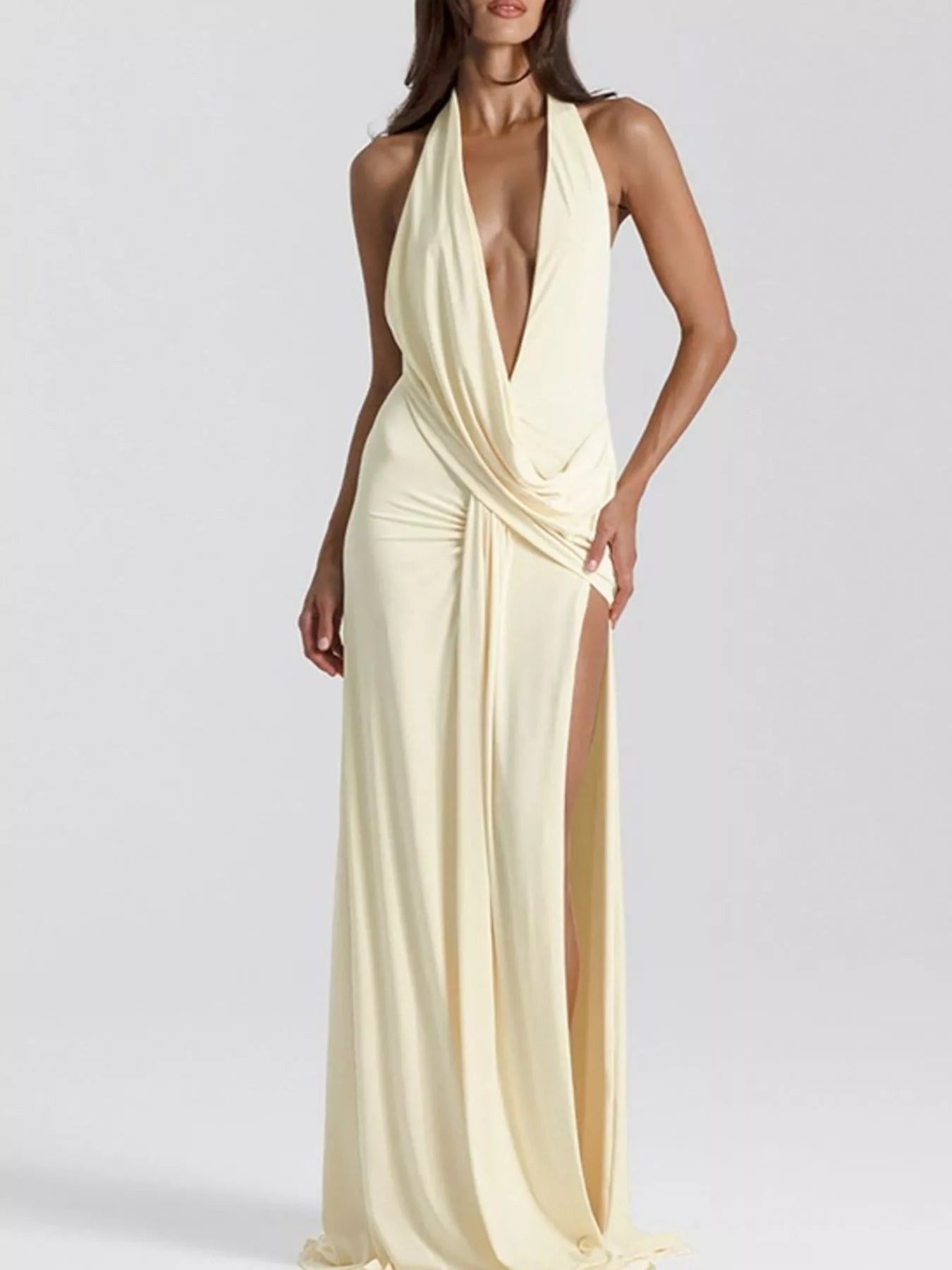 Split Backless Halter Neck Maxi Dress Trendsi