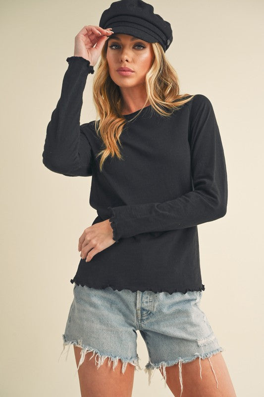Lettuce Hemline Round Neck Raglan Sleeve T-Shirt