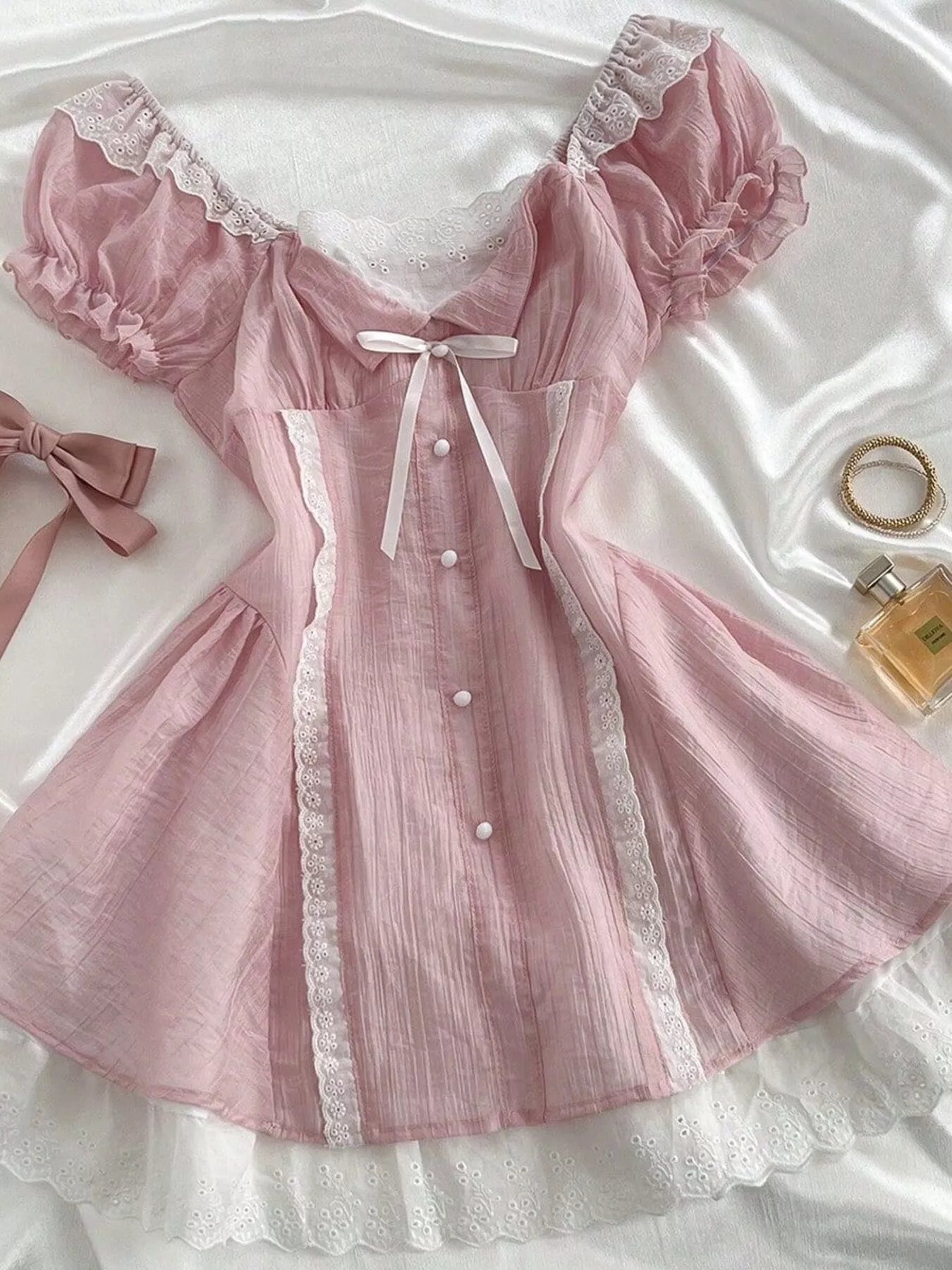 Lace Detail Cap Sleeve Dress Trendsi