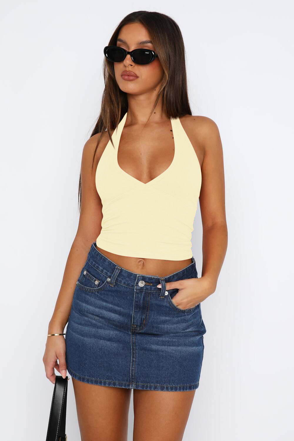 Lovelet Halter Neck Cropped Slim Cami Trendsi