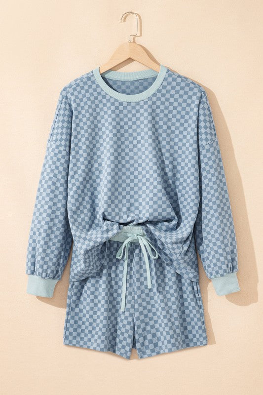 Checker Long Sleeve Pullover and Shorts Set JUNIPER BLVD