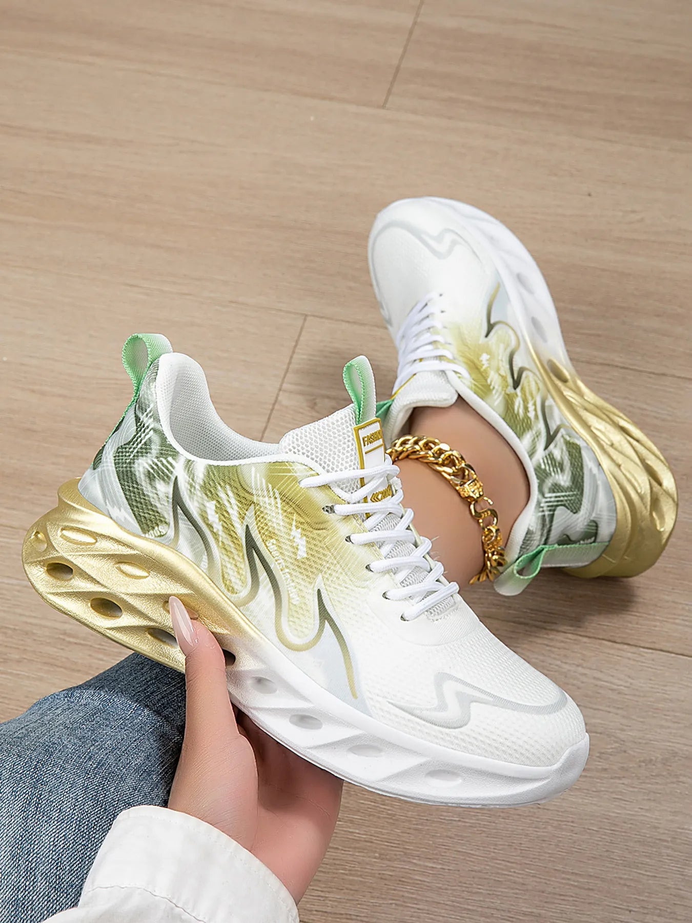 Round Toe Lace Up Mesh Athletic Trendsi