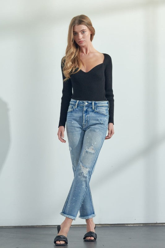 AT1050STM High Rise Distressed Straight Jeans Artemis Vintage