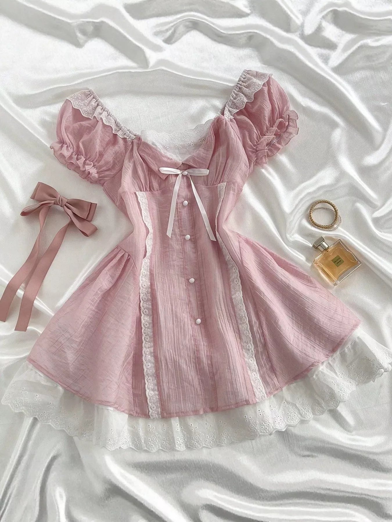 Lace Detail Cap Sleeve Dress Trendsi