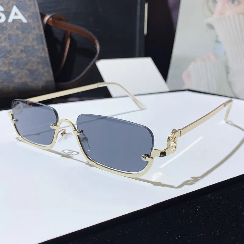 Retro Rectangle Metal Frame Sunglasses