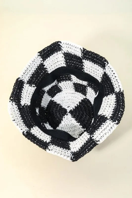 Fame Checkered Pattern Knit Bucket Hat