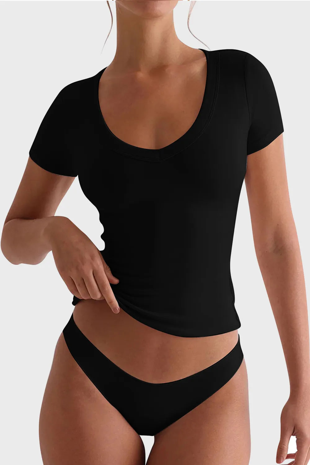 Lovelet Scoop Neck Short Sleeve T-Shirt Trendsi