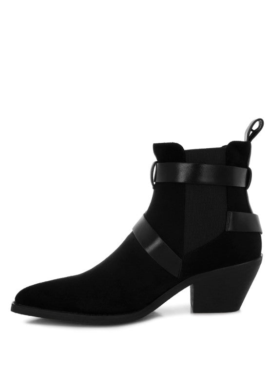 Microfiber Buckle Strap Western Boots