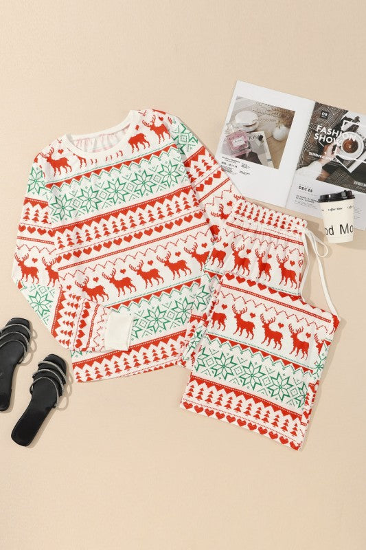 Christmas Reindeer Fair Isle Stripe Pajama Set
