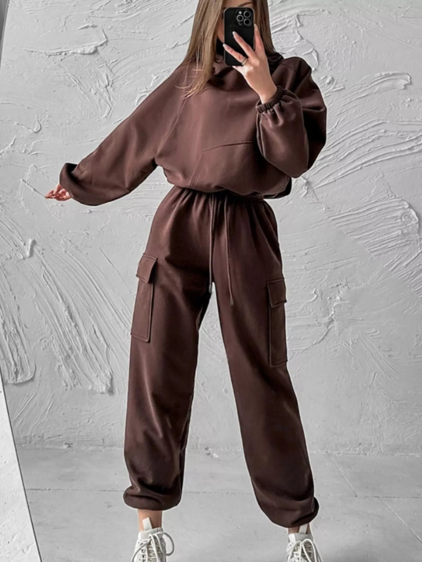 Kangaroo Pocket Hoodie and Joggers Set Trendsi