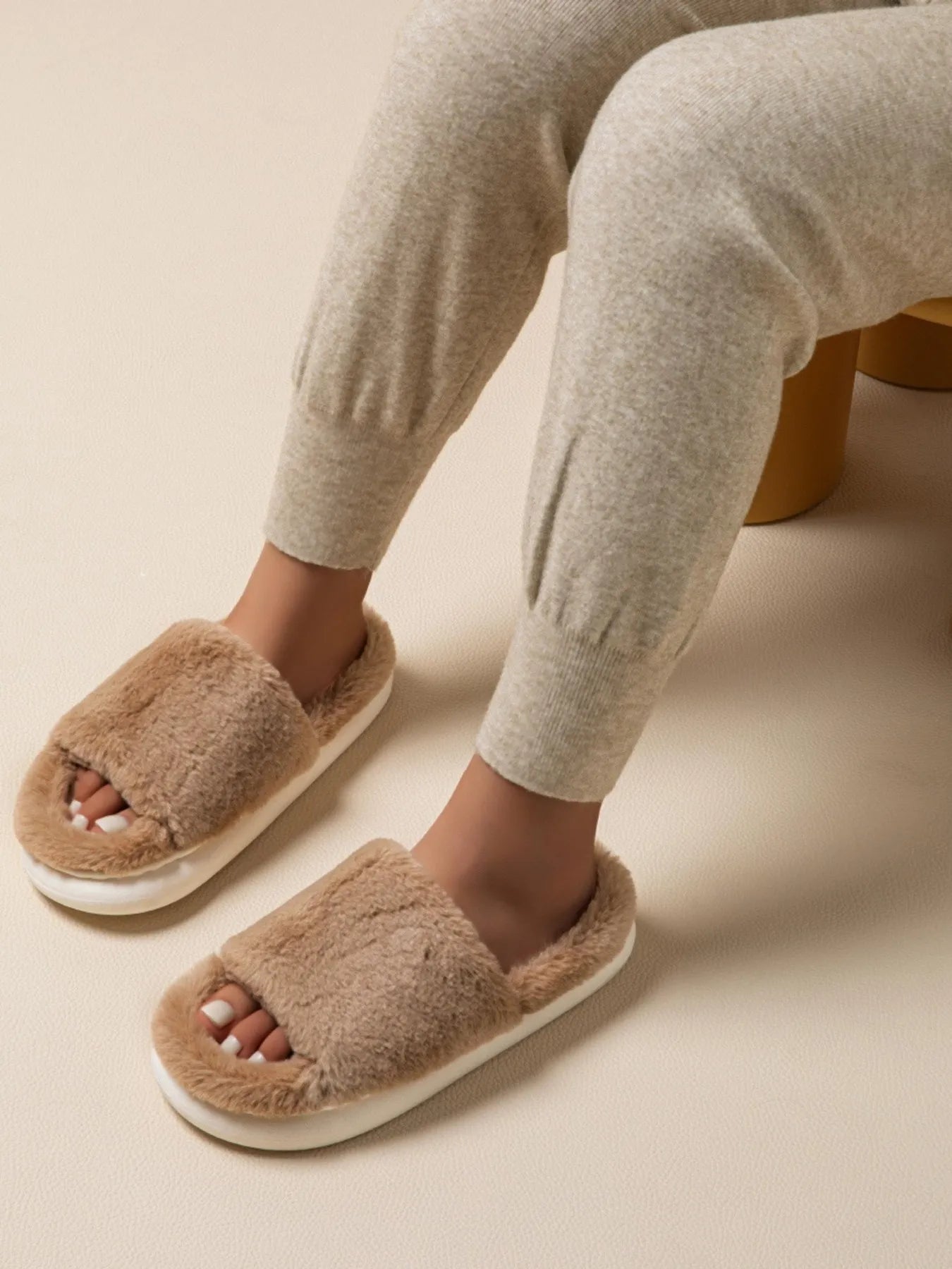Fluffy Open Toe Comfort Slippers Trendsi