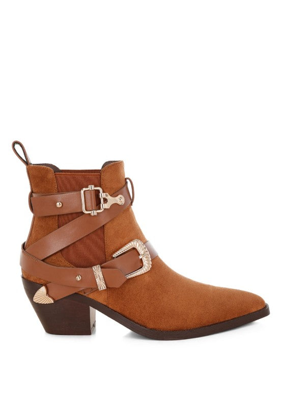 Microfiber Buckle Strap Western Boots