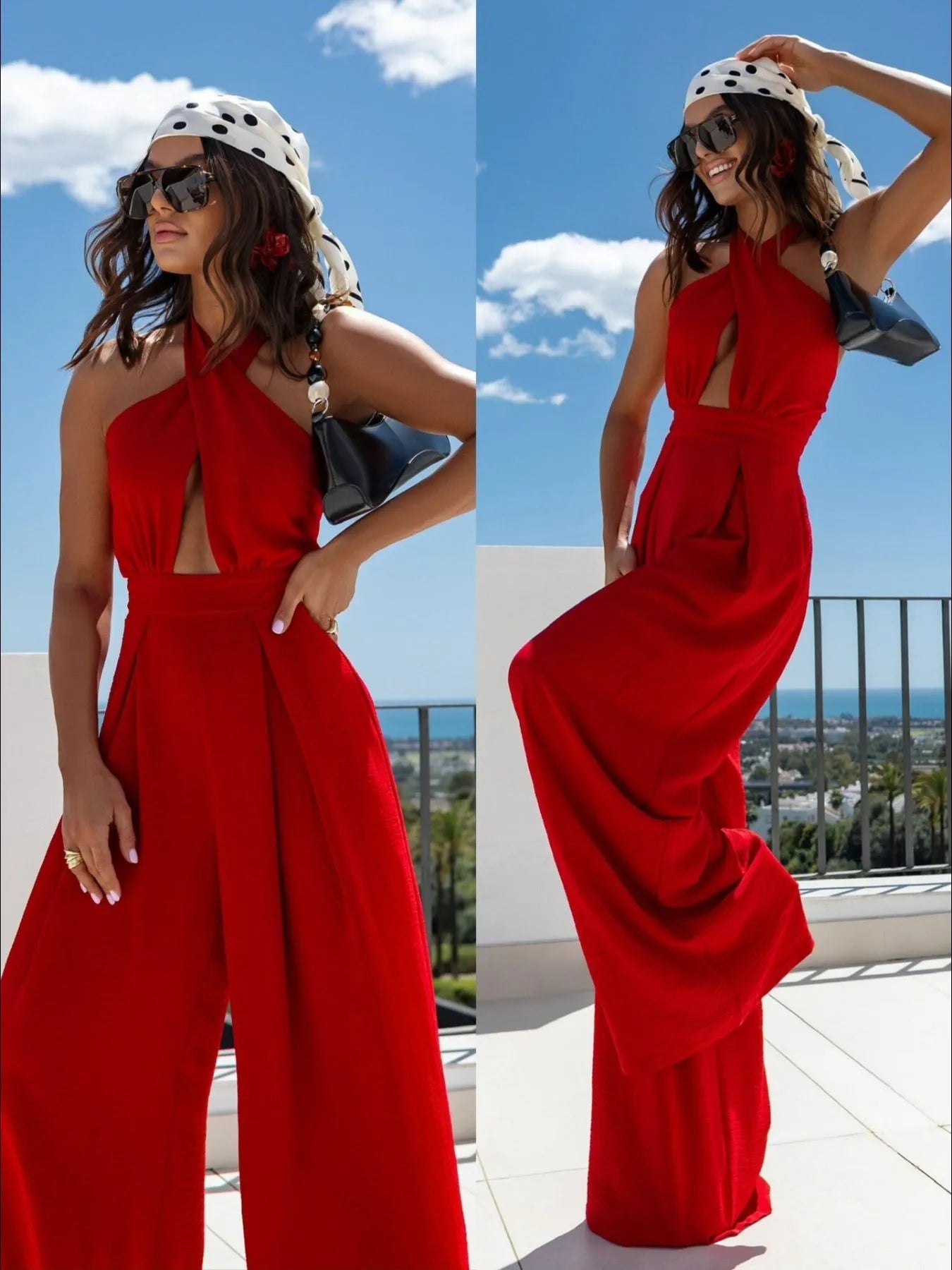 Wide Leg Cutout Halter Neck Jumpsuit Trendsi