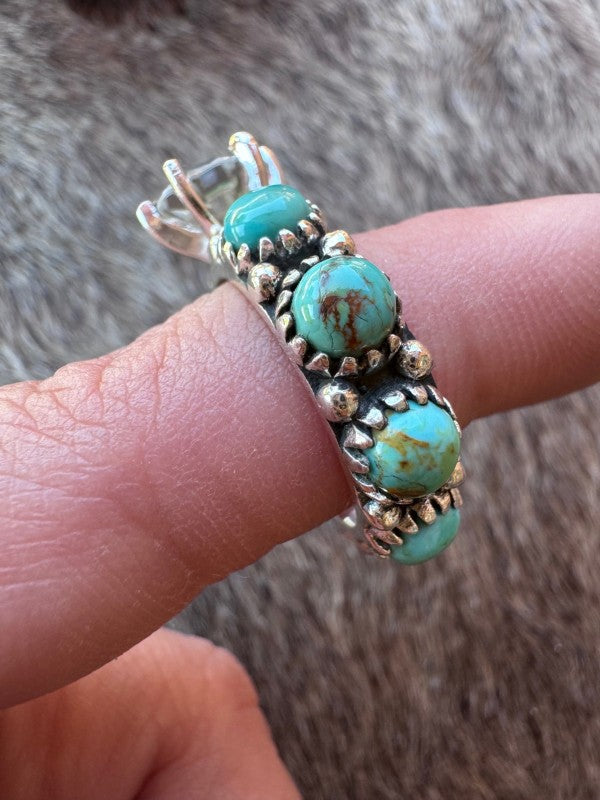 Kingman Turquoise & White Topaz Sterling Silver Fo Nizhoni Traders LLC
