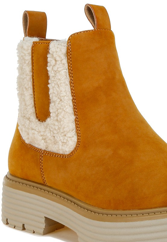 Mothman Faux Fur Detail Chunky Ankle Boots Luckygirlsclothingcompany.com