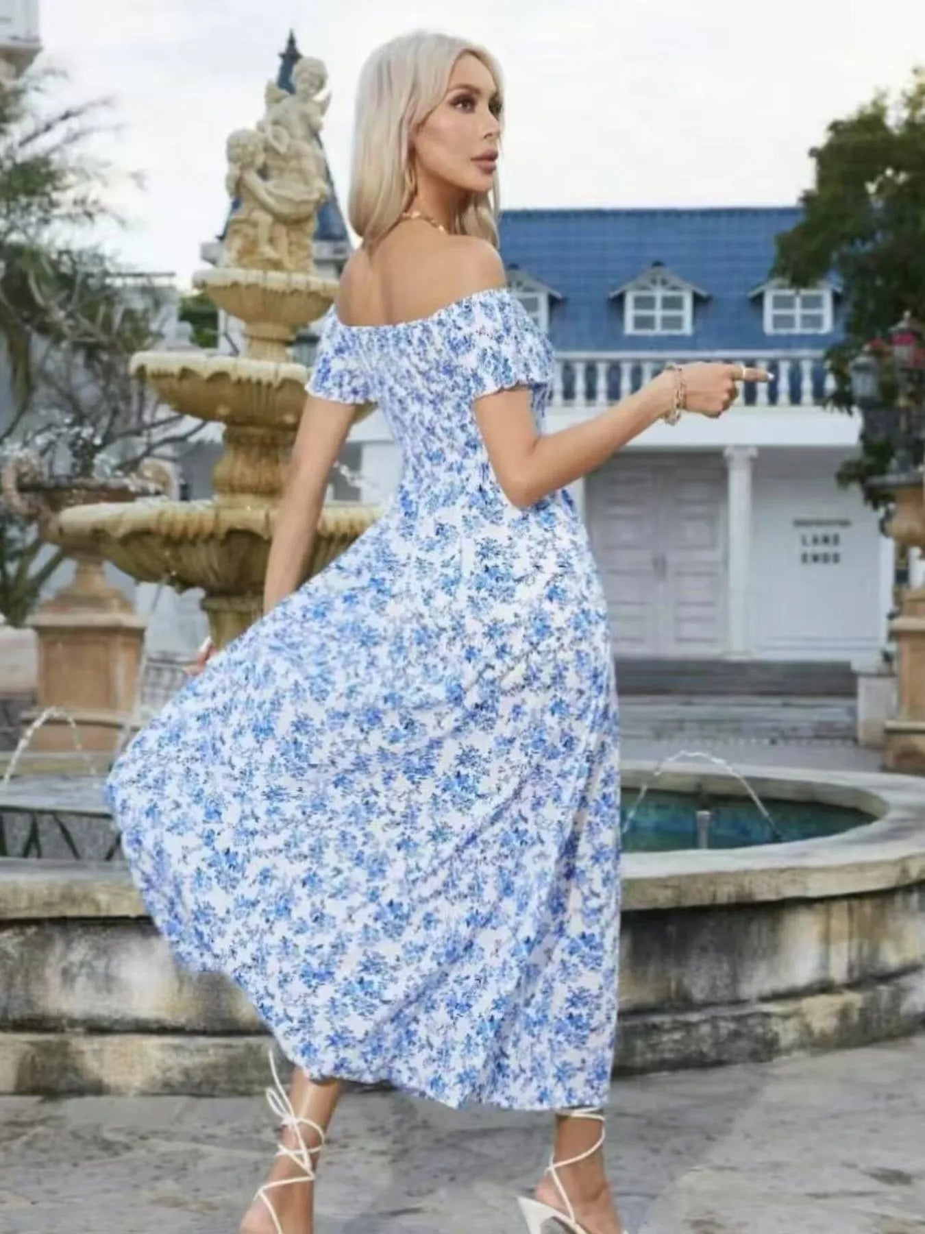 Full Size Slit Off-Shoulder Floral Midi Dress Plus Size Trendsi