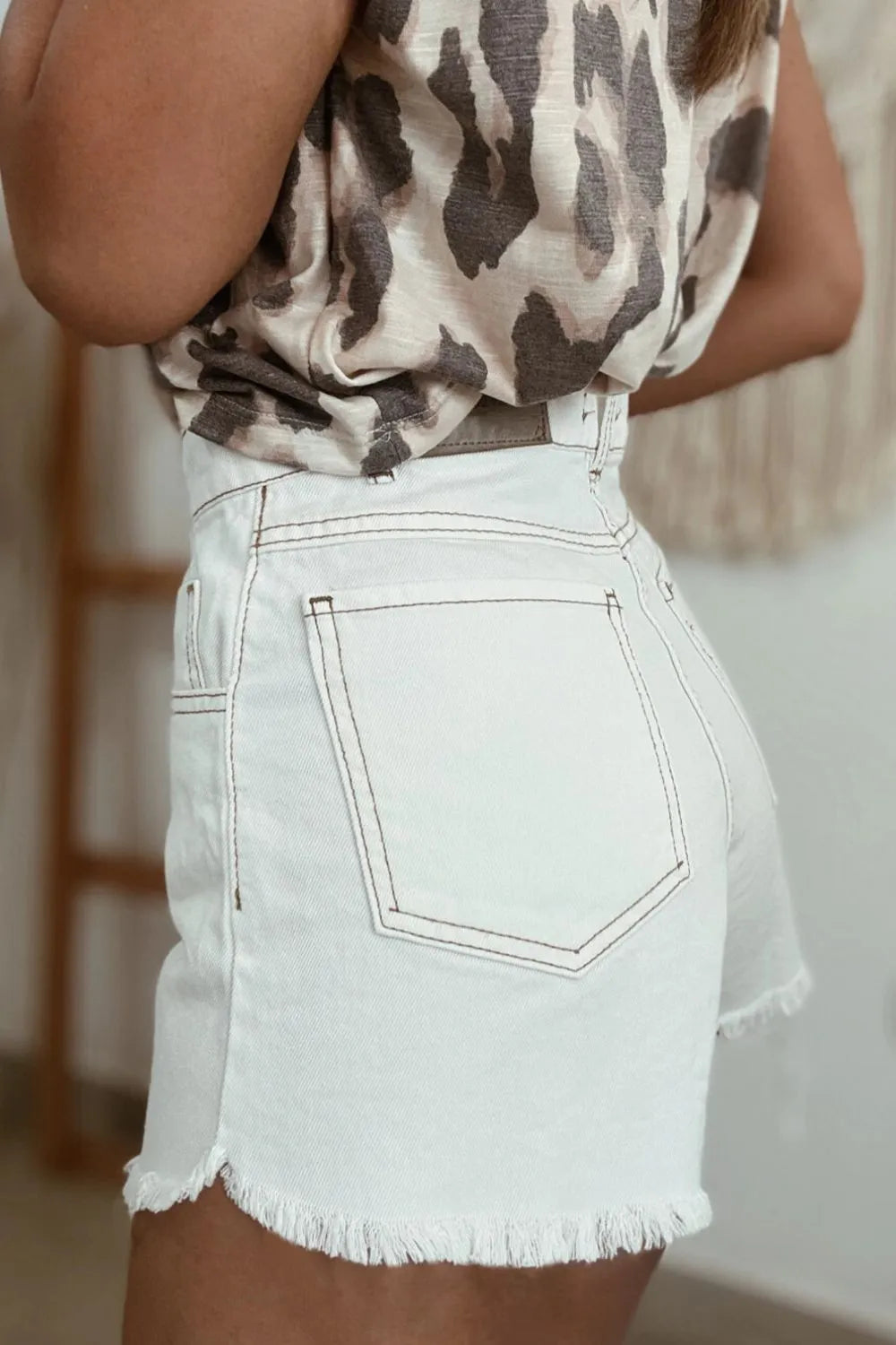 Raw Hem High Waist Denim Shorts Trendsi
