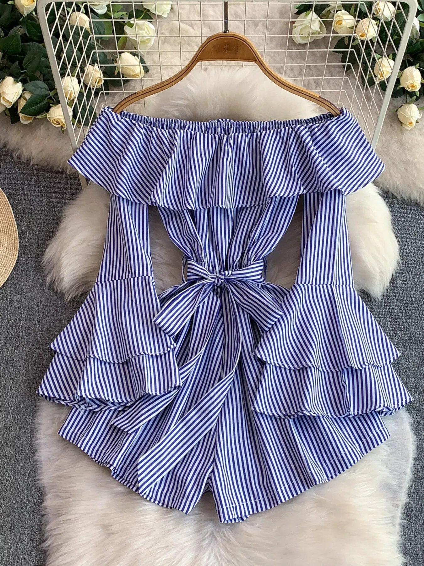 Off-Shoulder Flounce Sleeve Romper Trendsi