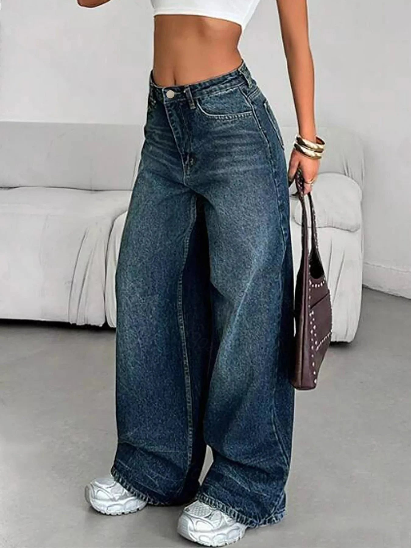 Vintage Wash Wide Leg Jeans