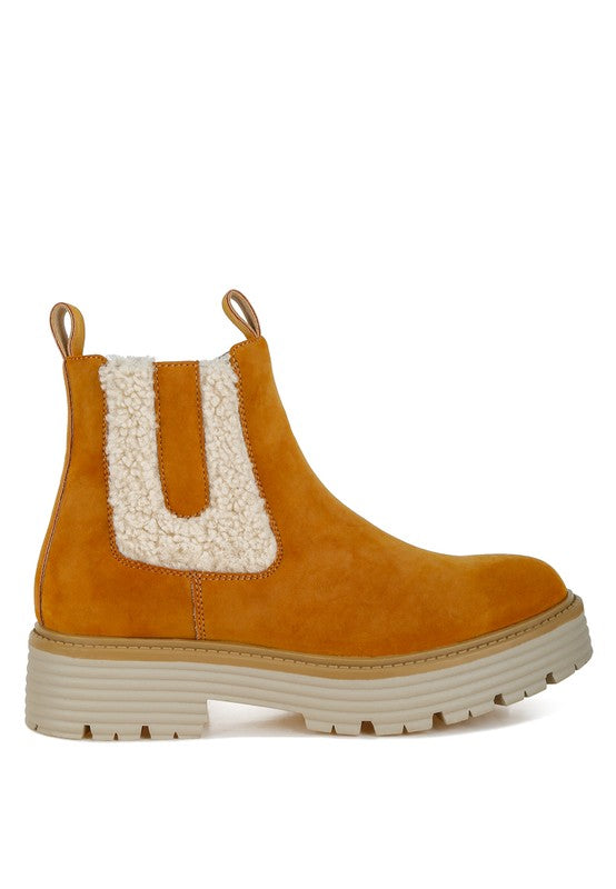 Mothman Faux Fur Detail Chunky Ankle Boots Luckygirlsclothingcompany.com