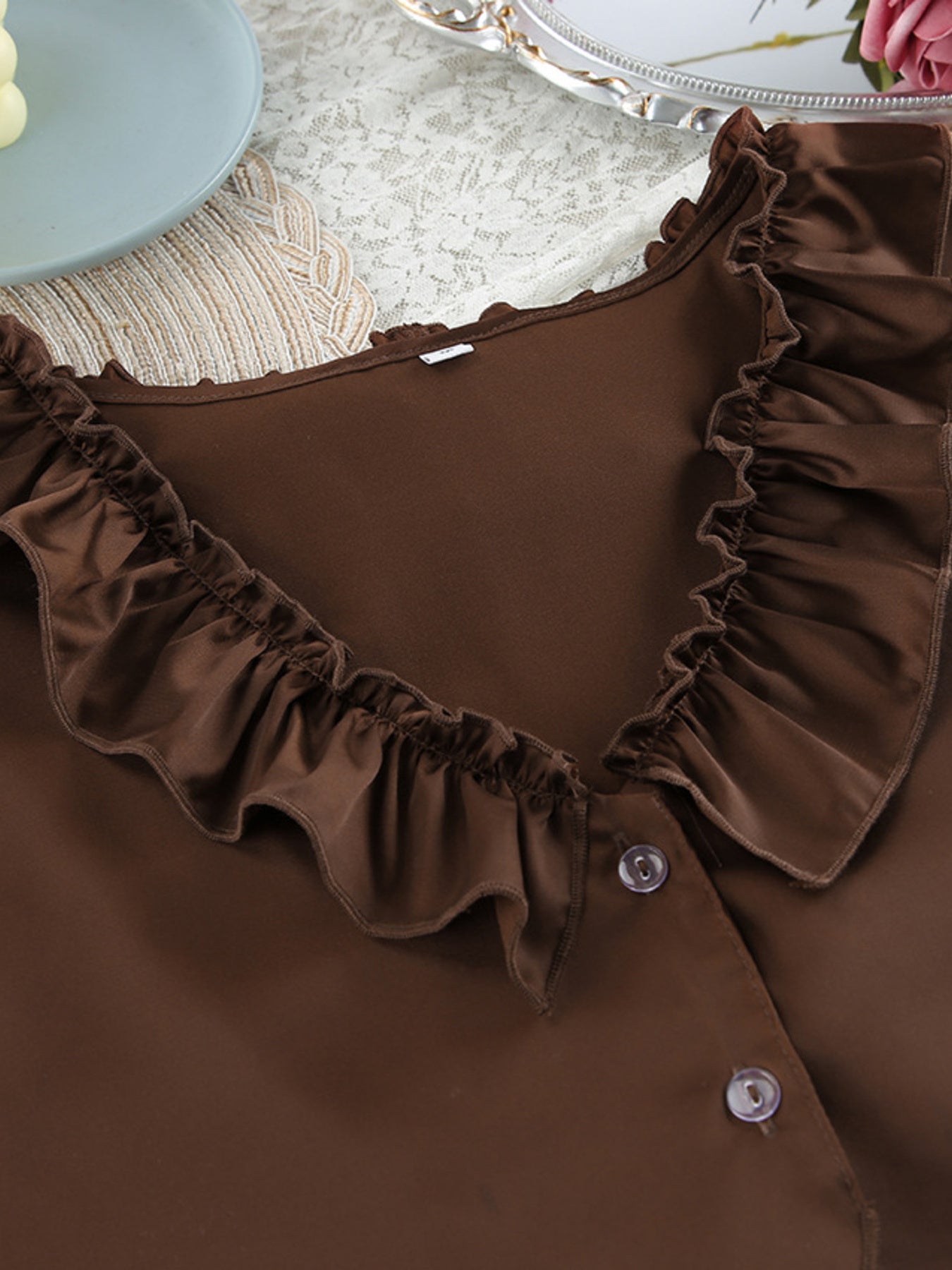Ruffled V-Neck Top and Shorts Set Trendsi