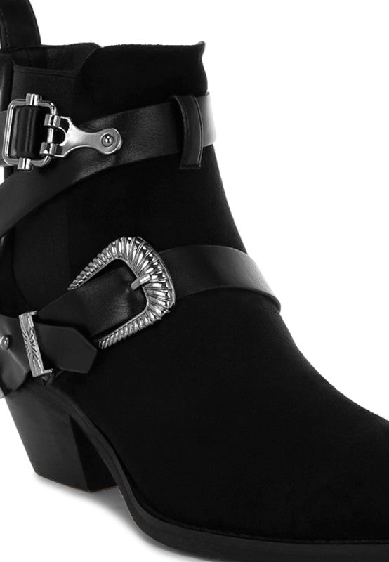 Microfiber Buckle Strap Western Boots
