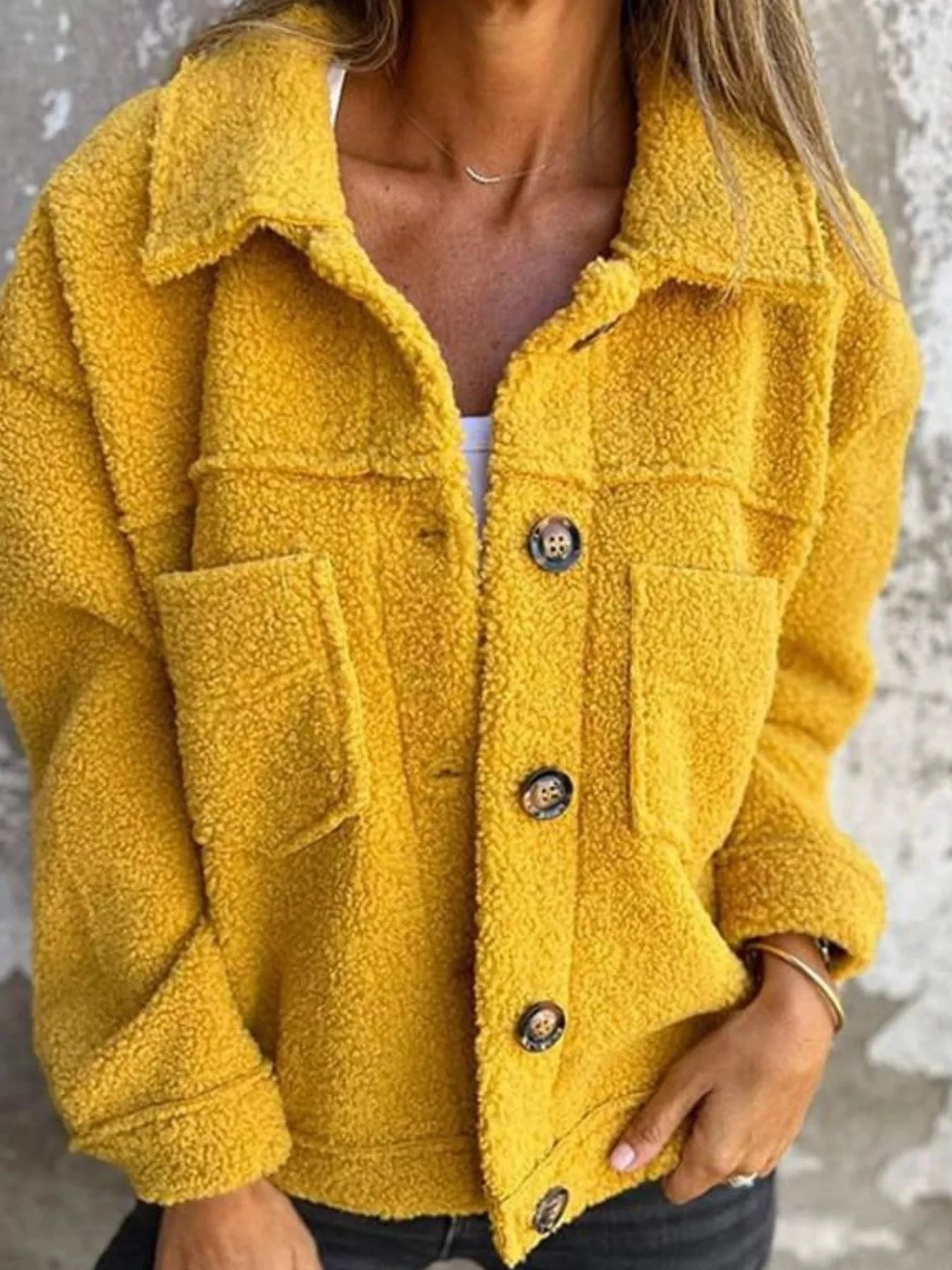 Full Size Single-Breasted Sherpa Shacket Plus Size Trendsi