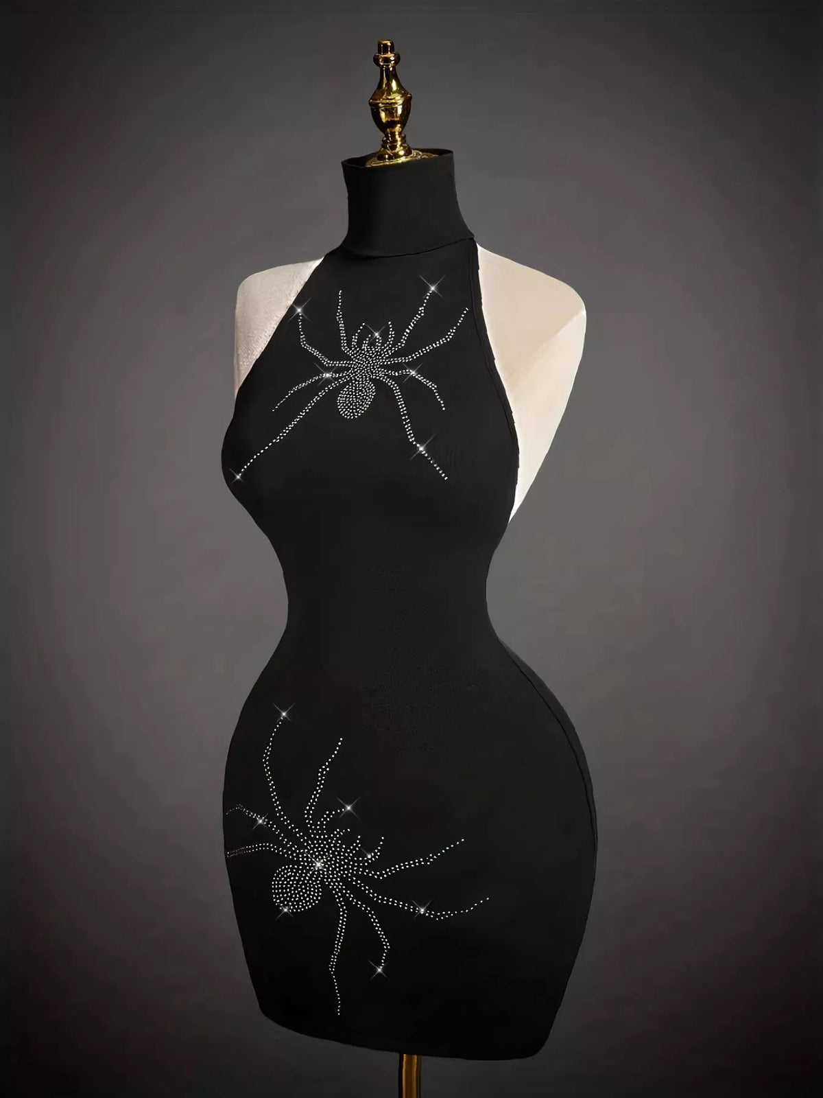 Rhinestone Spider Halter Neck Bodycon Dress Trendsi