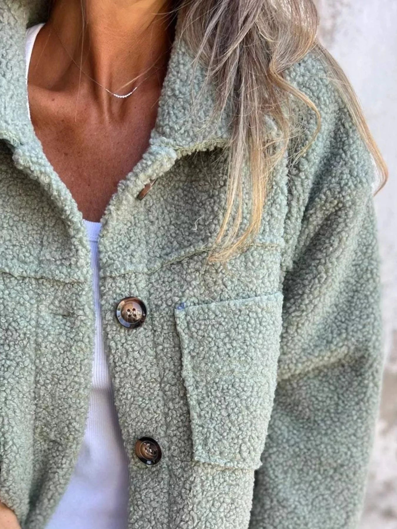 Full Size Single-Breasted Sherpa Shacket Plus Size Trendsi