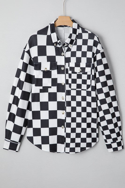 Checker Flap Pocket Button Front Shacket